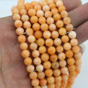 6mm Orange Jade Beads, Smooth Polished Round Jade Beads, Necklace beads, Loose Precious Gemstone Beads supply 64 Pieces--15-16 inches--NF038