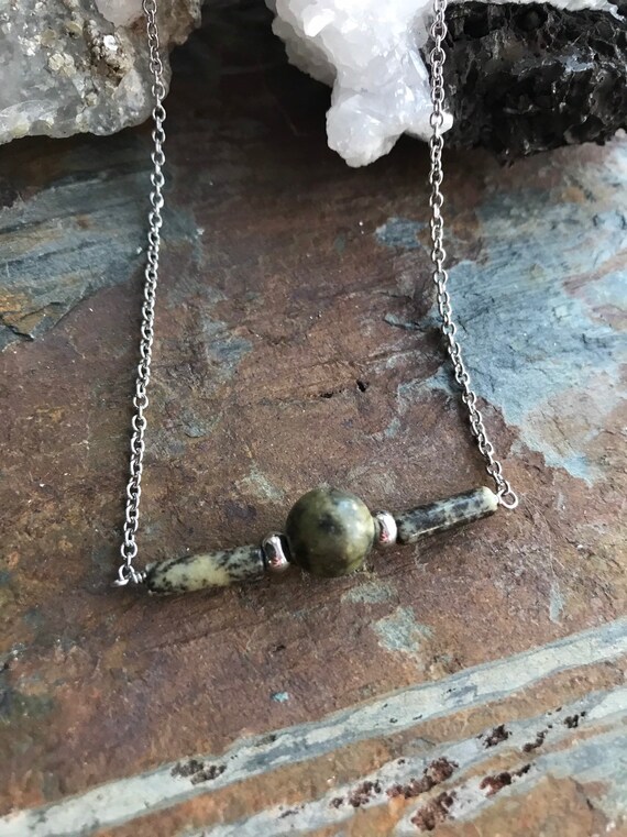 African Jade Bar Necklace - African Jewelry - Healing Jewelry - Ooak African Jade Jewelry - Handmade Jewelry