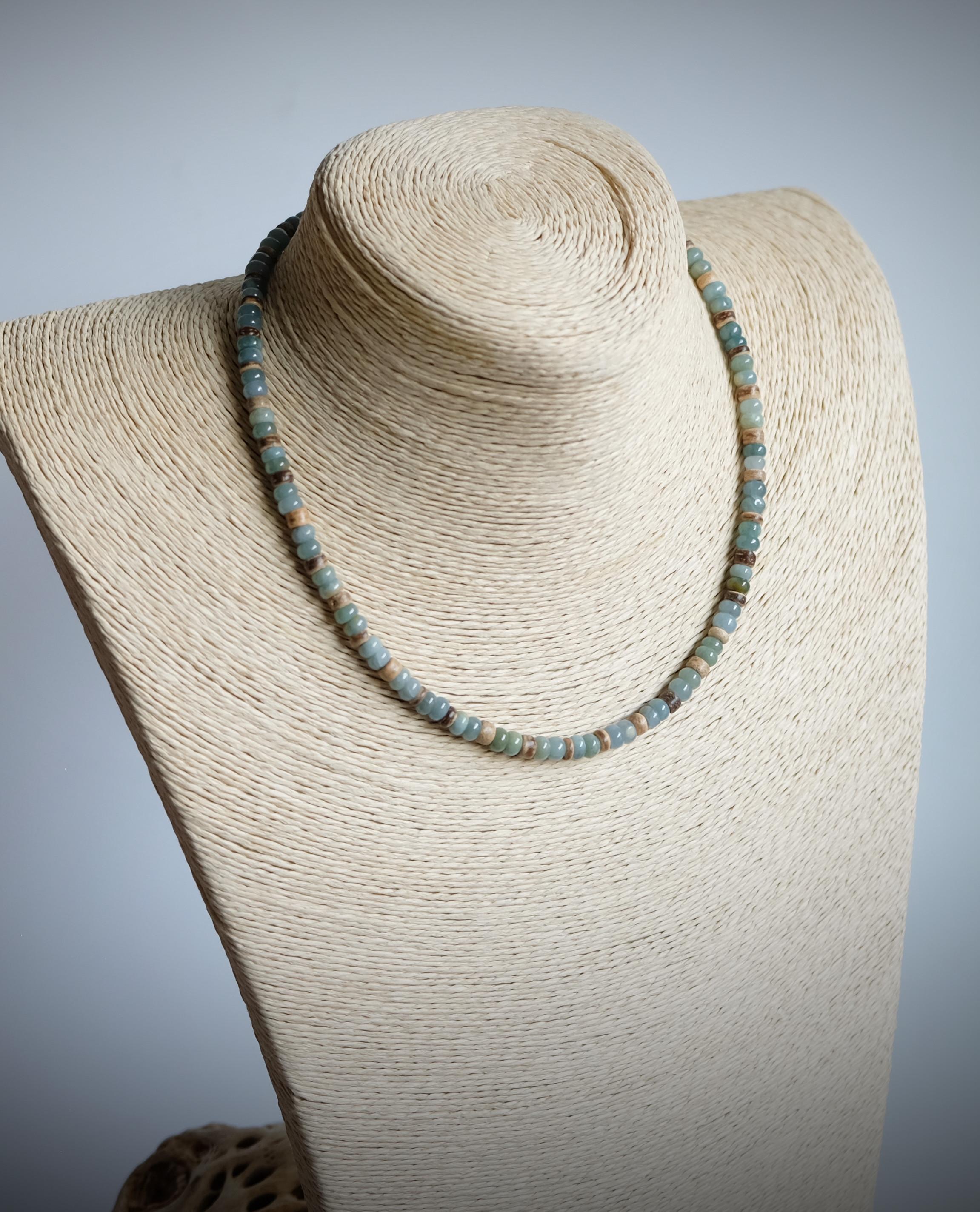 Blue Water Jade Guatemalan Jadeite Coconut Shell Heishi Beaded Handmade 6mm Necklace Only