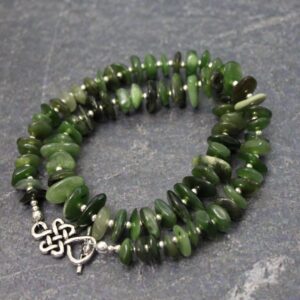 Canadian Jade Necklace: Sterling Silver Celtic Toggle, Green Pebble Beads