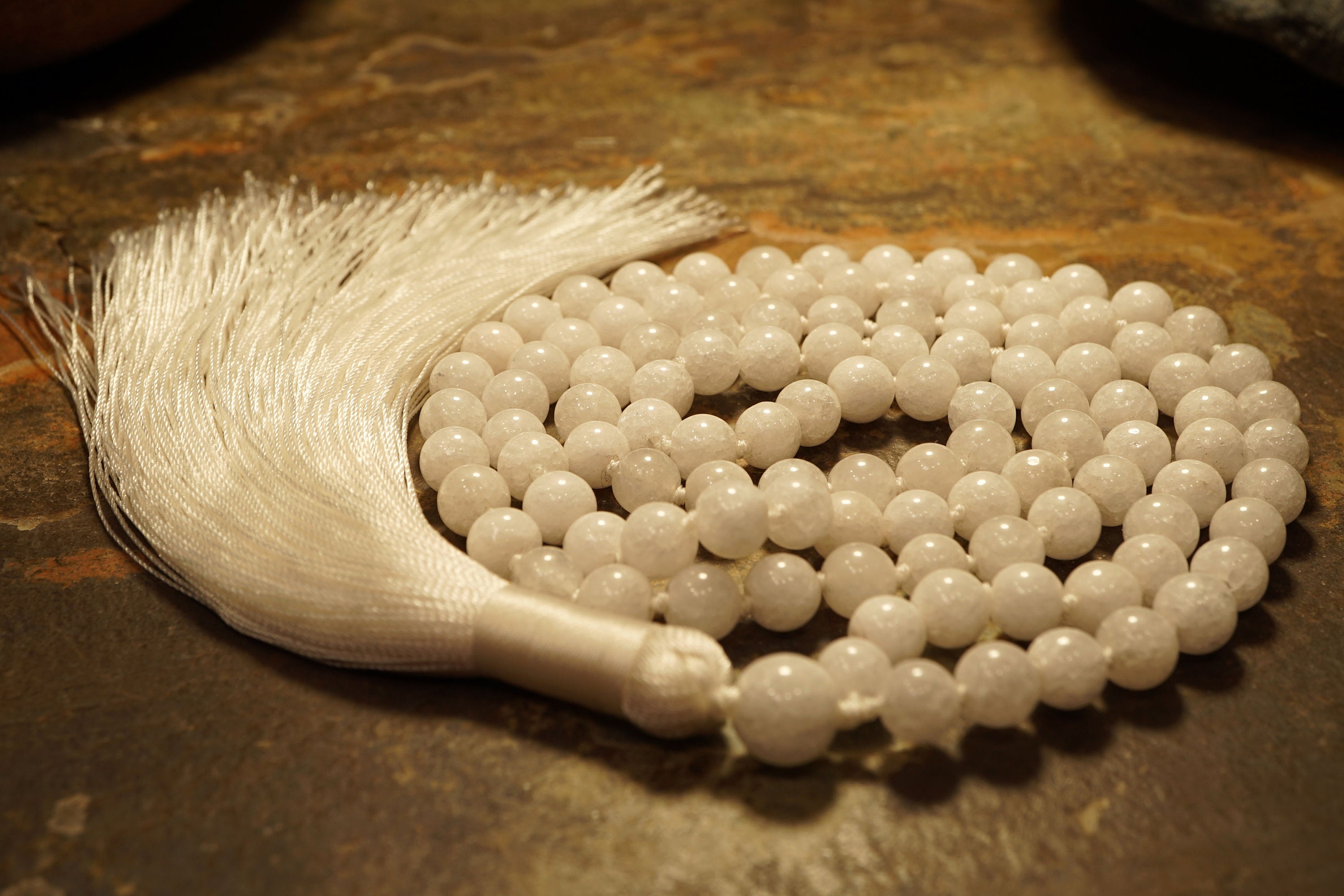 Clear White Jade Mala • Jade Mala Necklace • White Jade Necklace • Knotted Mala Beads • Jade Necklace • Yoga Jewelry • 6mm • 2135