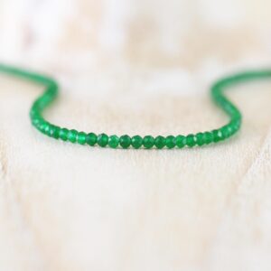 Jade Dainty Beaded Necklace In Sterling Silver, Gold Or Rose Gold Filled, Delicate Green Gemstone Choker, Long Layering Necklace For Women