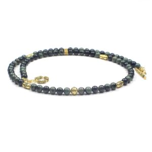 Dark Green Jade and Gold Necklace, Men's Necklace, Beaded Necklace Men, Nephrite Jade Necklace, Men's Jade Necklace, Jade Beads Necklace