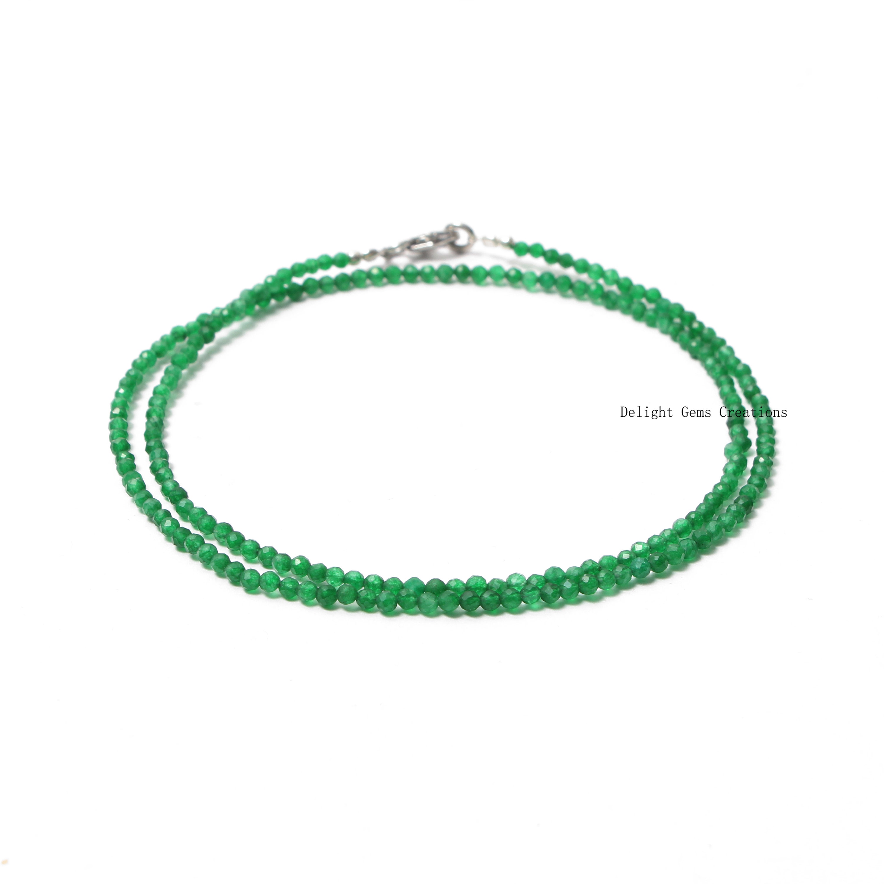 Green Jade Beaded Necklace, Micro Faceted Gemstone, 18 Inch Green Jade Beaded Necklace, Micro Faceted Gemstone, 18 Inch