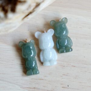 Green, White Jade Teddy Bear Brick Bear Gold or Silver Chain Necklace