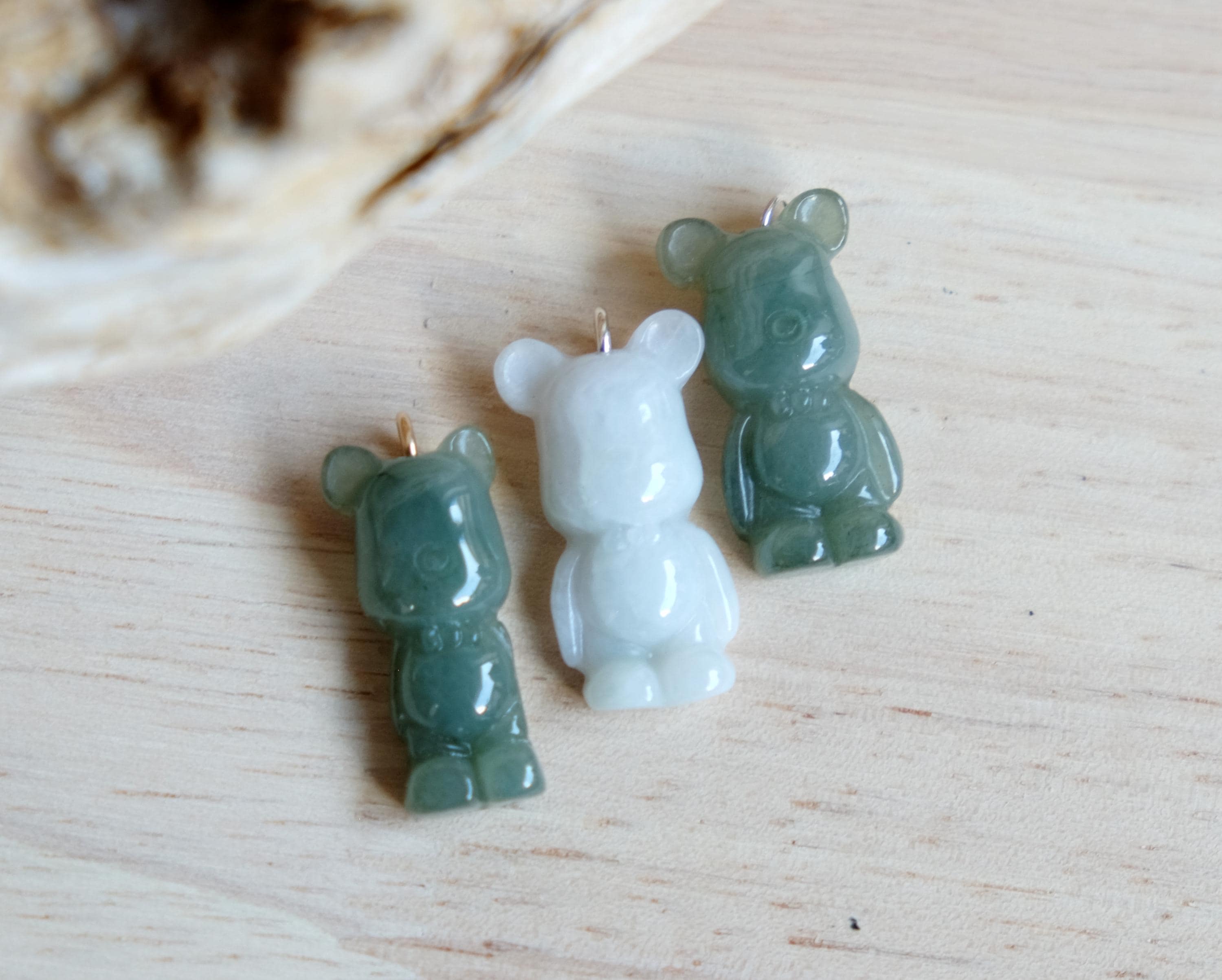 Green, White Jade Teddy Bear Brick Bear Gold Or Silver Chain Necklace