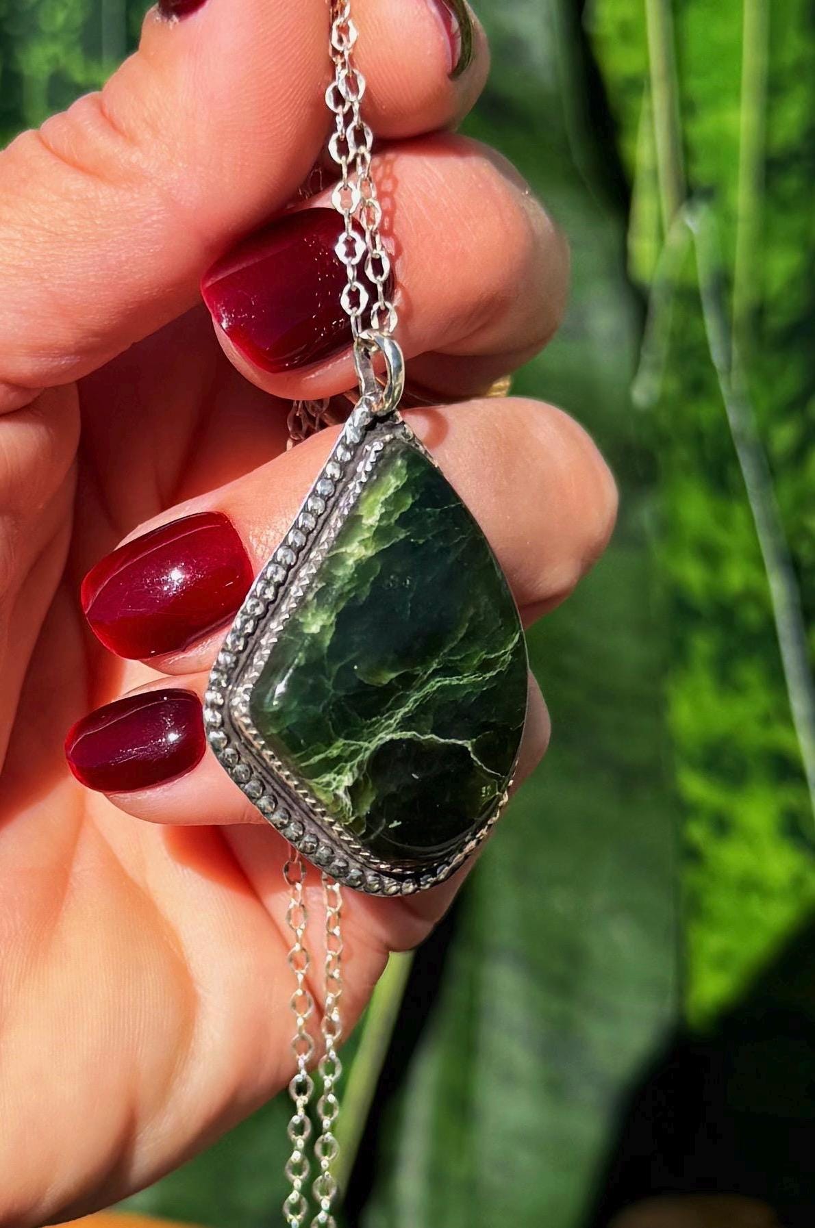 Guatemalan Jade Necklace In Sterling Silver- For Strength, Health, Wealth, And Good Fortune - Healing Crystal - Jade Crystal