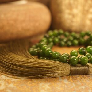 Henna Green Jade Mala • Jade Mala Necklace • Green Jade Mala • Knotted Mala • Tassel Necklace • High Quality Treated Jade • 6mm • 2159