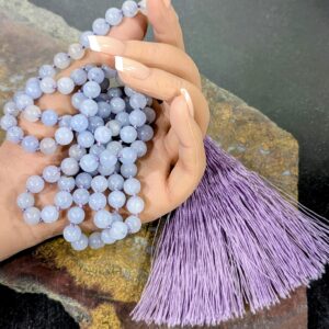 High Quality Periwinkle Jade Mala • 108+ • 8mm • Gentle Energy •romantic • Communication • Ooak Mala • Gift For A Dreamer • X5144