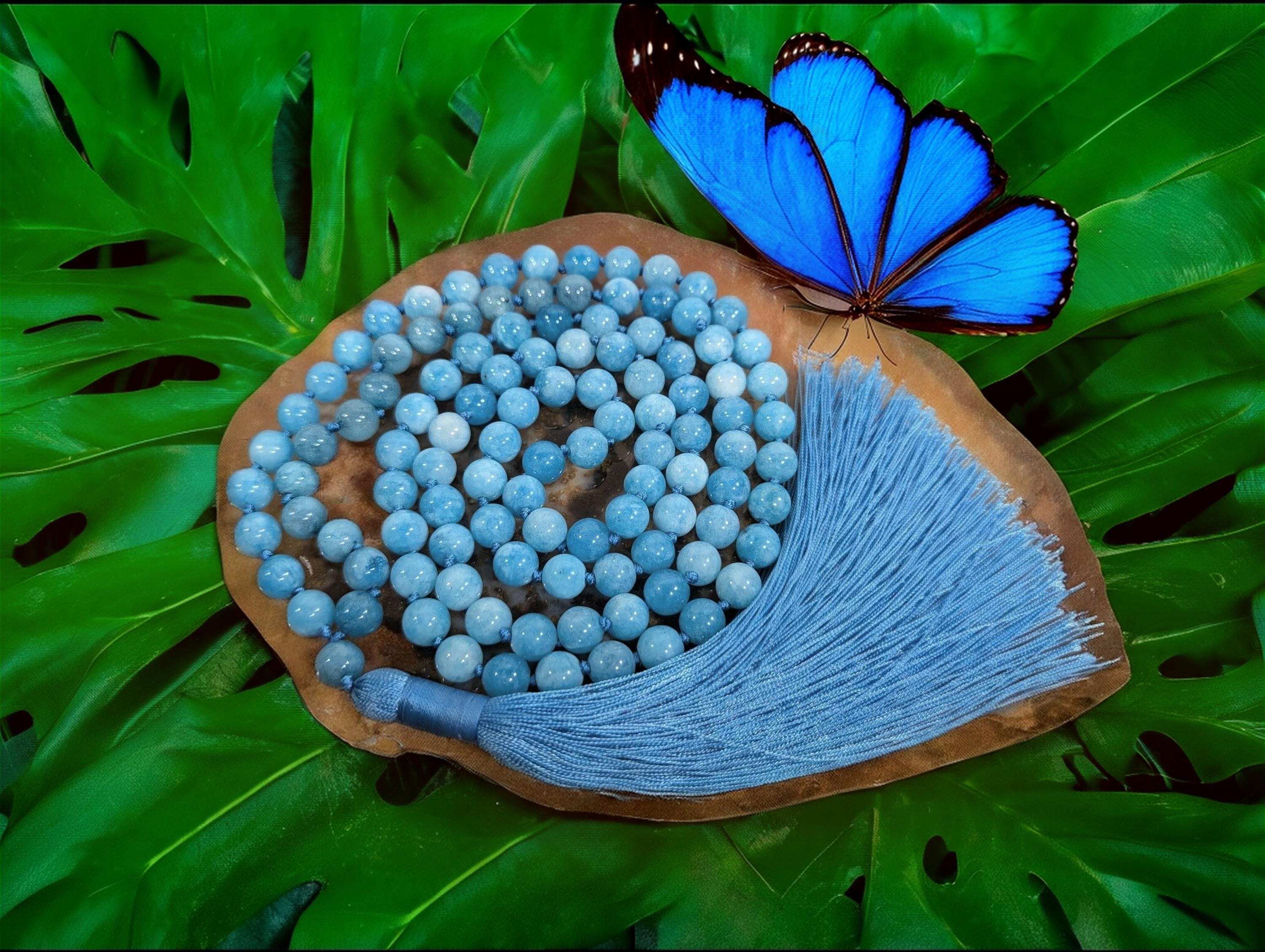 High Quality Vibrant Blue Jade Mala • 108+ • 8mm • Calming • Sweet Home Memories • Ooak Mala • Gift For A Dreamer • X5139