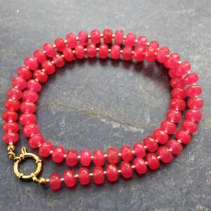 Hot Pink Faceted Jade Necklace: Gold Spring Clasp, 20 Inch