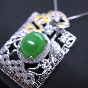 Large Luxury Green Jade Necklace Full Sterling Silver Made 1076