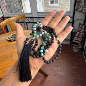 Lava Green Jade 108 Mala Necklace Prayer Beads Tassel