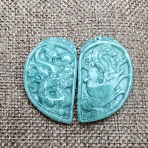Natural Jadeite Green Jade Dragon Phoenix Symbolizes Blessing 龙凤佩 Grade A Jadeite Diy Necklace