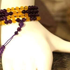 Purple Jade And Yellow Jade Mala • Hand-knotted Mala • Ooak Mala On Sale • 108+ • Guru • 6-mm • Byzantine Imperial Colors • X0021