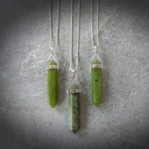 Jade Necklace, Silver Jade Point, Green Nephrite Jade Gemstone Point, Healing Crystal Necklace, Layering Necklace, Gemstone Appeal, GSA