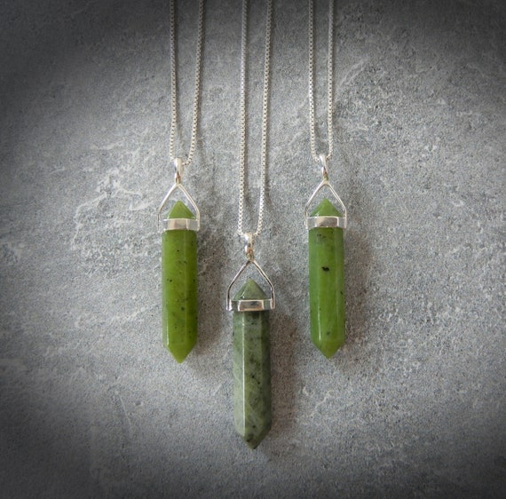 Jade Necklace, Silver Jade Point, Green Nephrite Jade Gemstone Point, Healing Crystal Necklace, Layering Necklace, Gemstone Appeal, Gsa Jade Necklace, Silver Jade Point, Green Nephrite Jade Gemstone Point, Healing Crystal Necklace, Layering Necklace, Gemstone Appeal, Gsa