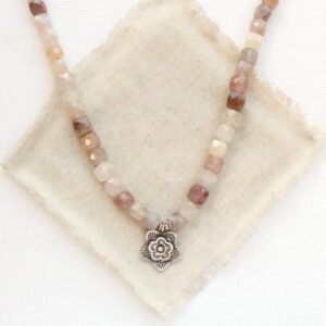 Violet Jade Layered Cactus Flower Necklace, Handmade Flower Statement Necklace