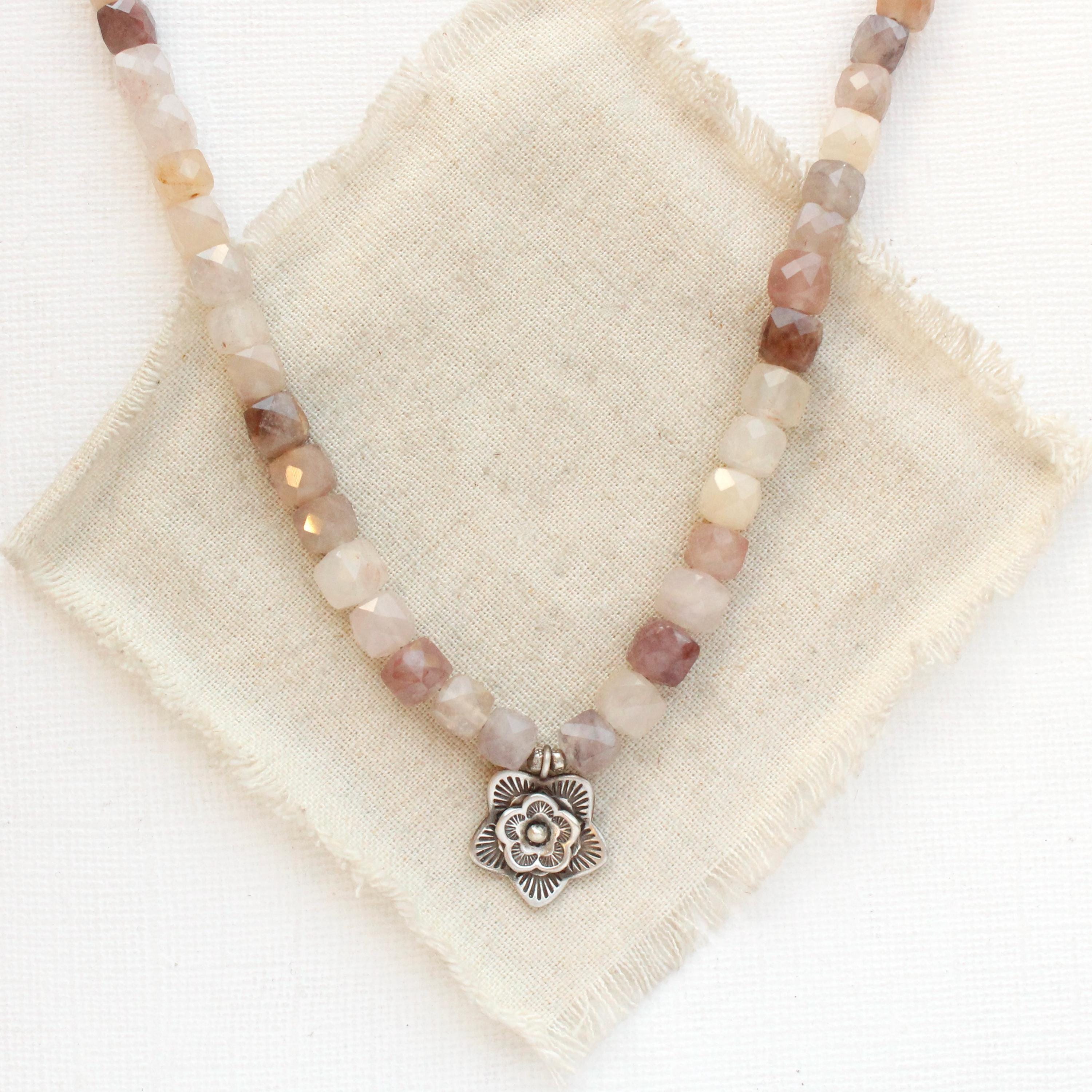 Violet Jade Layered Cactus Flower Necklace, Handmade Flower Statement Necklace