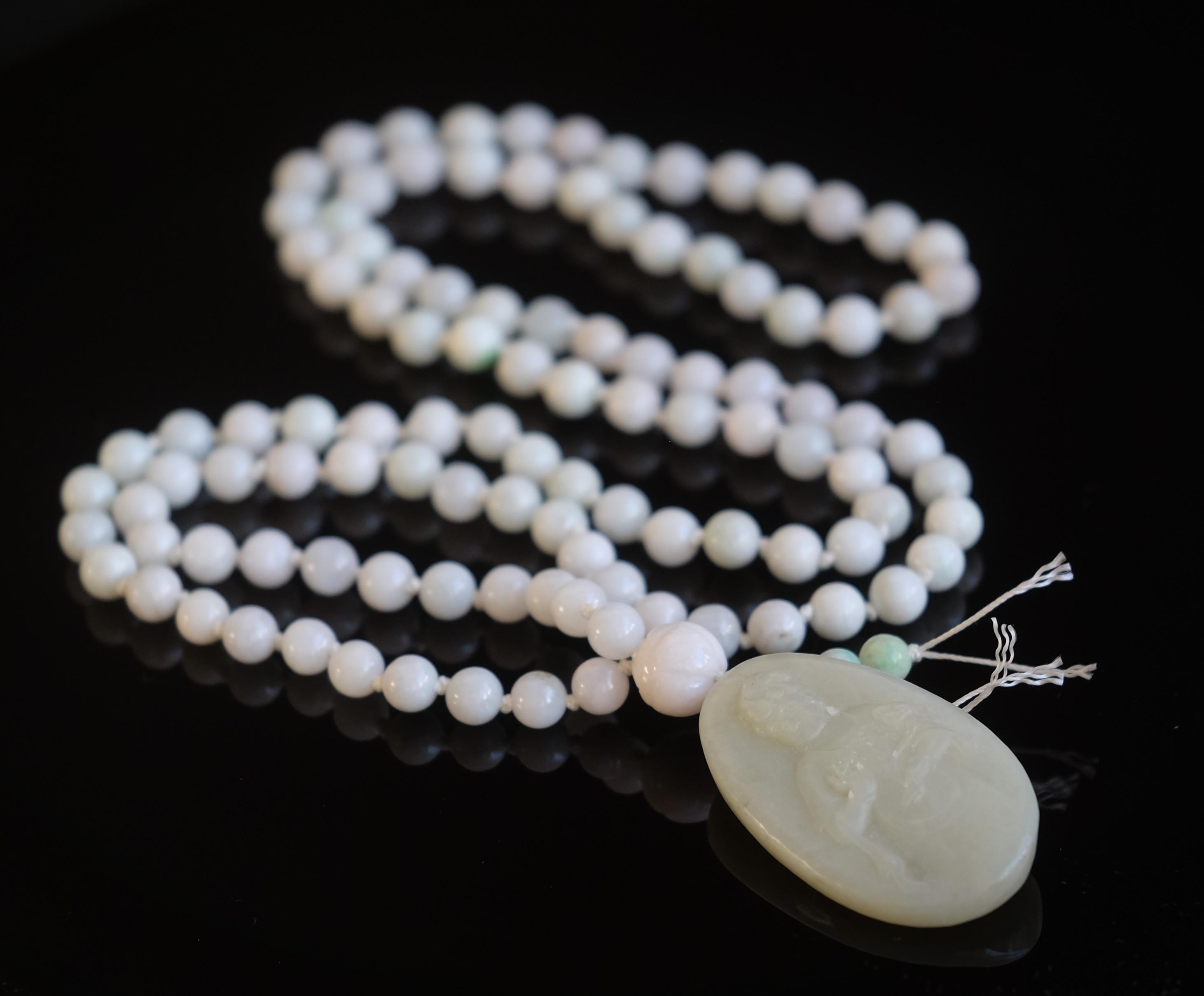 White Nephrite Quan Yin 8mm White Burma Jadeite 108 Hand Knotted Mala Necklace Undyed Type A Burmese Jade Luck, Prosperity Divine Feminine