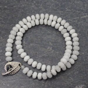 White Jade Rondelle Necklace: Sterling Silver Toggle Clasp