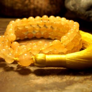 Yellow Jade Mala • 108+ • 6mm • Bright Yellow Nylon Tassel • Knotted Mala • Jade Necklace • Laughing Buddha • 2141