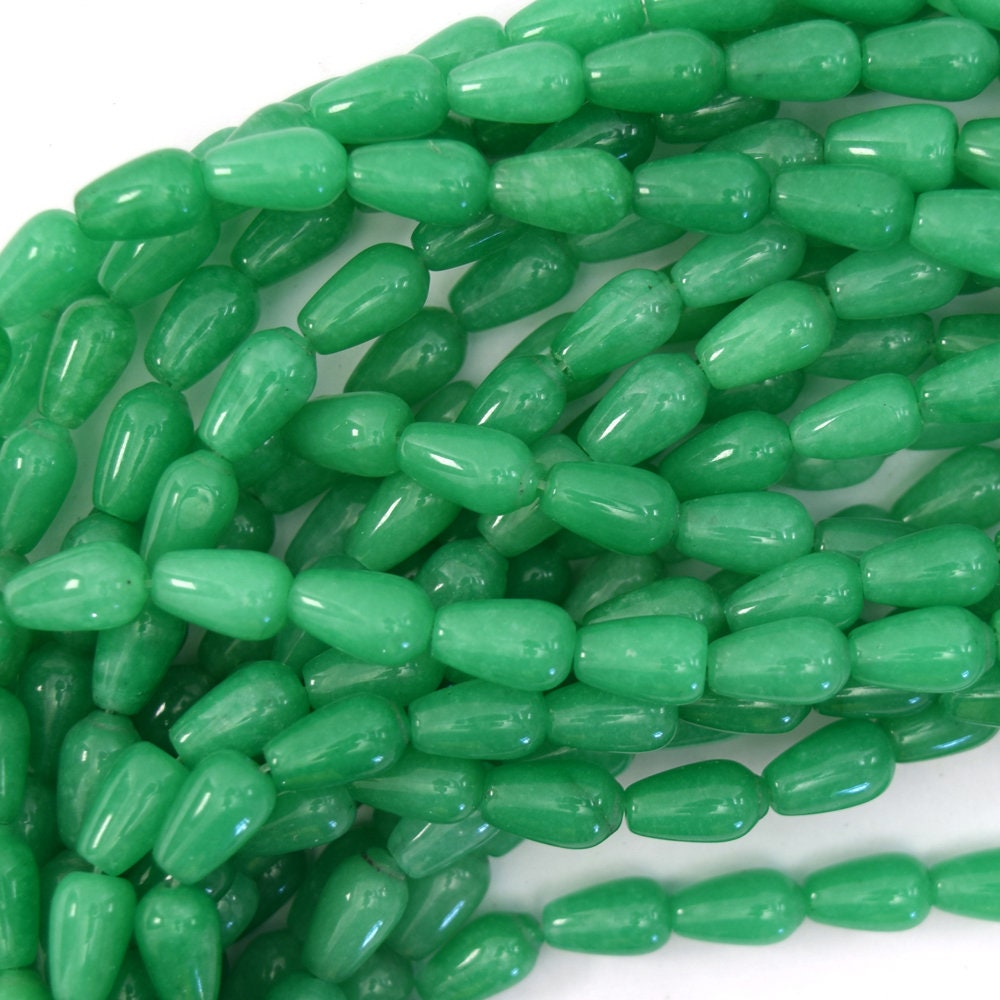 10mm - 11mm Light Green Jade Teardrop Beads 15" Strand