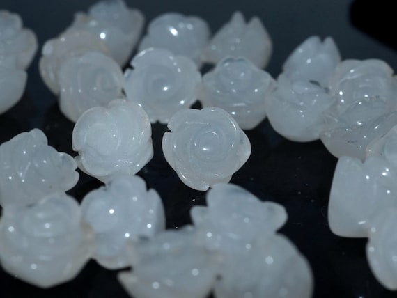 10mm White Jade Gemstone Carved Rose Flower Beads Bulk Lot 5,10,20,30,50 (90187233-002)