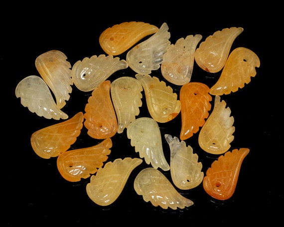 11x6mm Yellow Jade Gemstone Carved Angel Wing Beads Bulk Lot 2,6,12,24,48 (90187168-001)