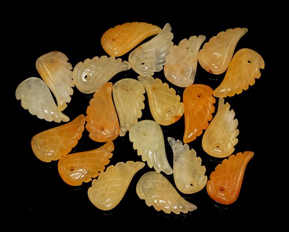11x6mm Yellow Jade Gemstone Carved Angel Wing Beads Bulk Lot 2,6,12,24,48 (90187170-001)