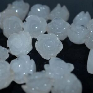 12mm White Jade Gemstone Carved Rose Flower Beads Bulk Lot 5,10,20,30,50 (90187232-002)