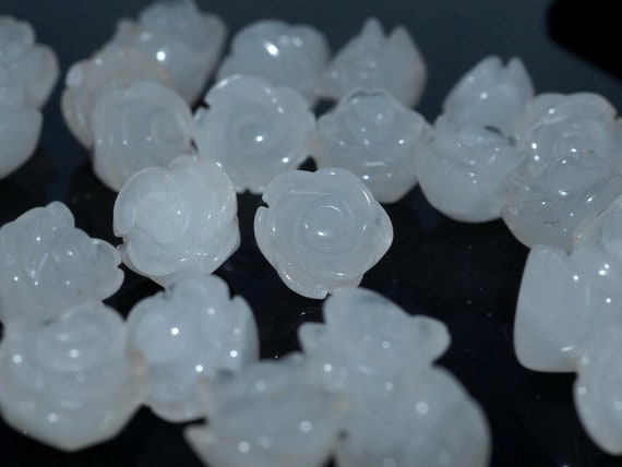 12mm White Jade Gemstone Carved Rose Flower Beads Bulk Lot 5,10,20,30,50 (90187232-002)
