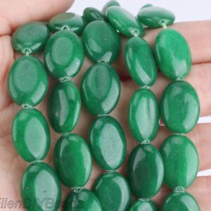 13x18mm Green Oval Jade Beads, Smooth Flat Beads, Wholesale Loose Beads, One Full Strand, Diy Jewelry Supplies, Beading Supplies---stn00324