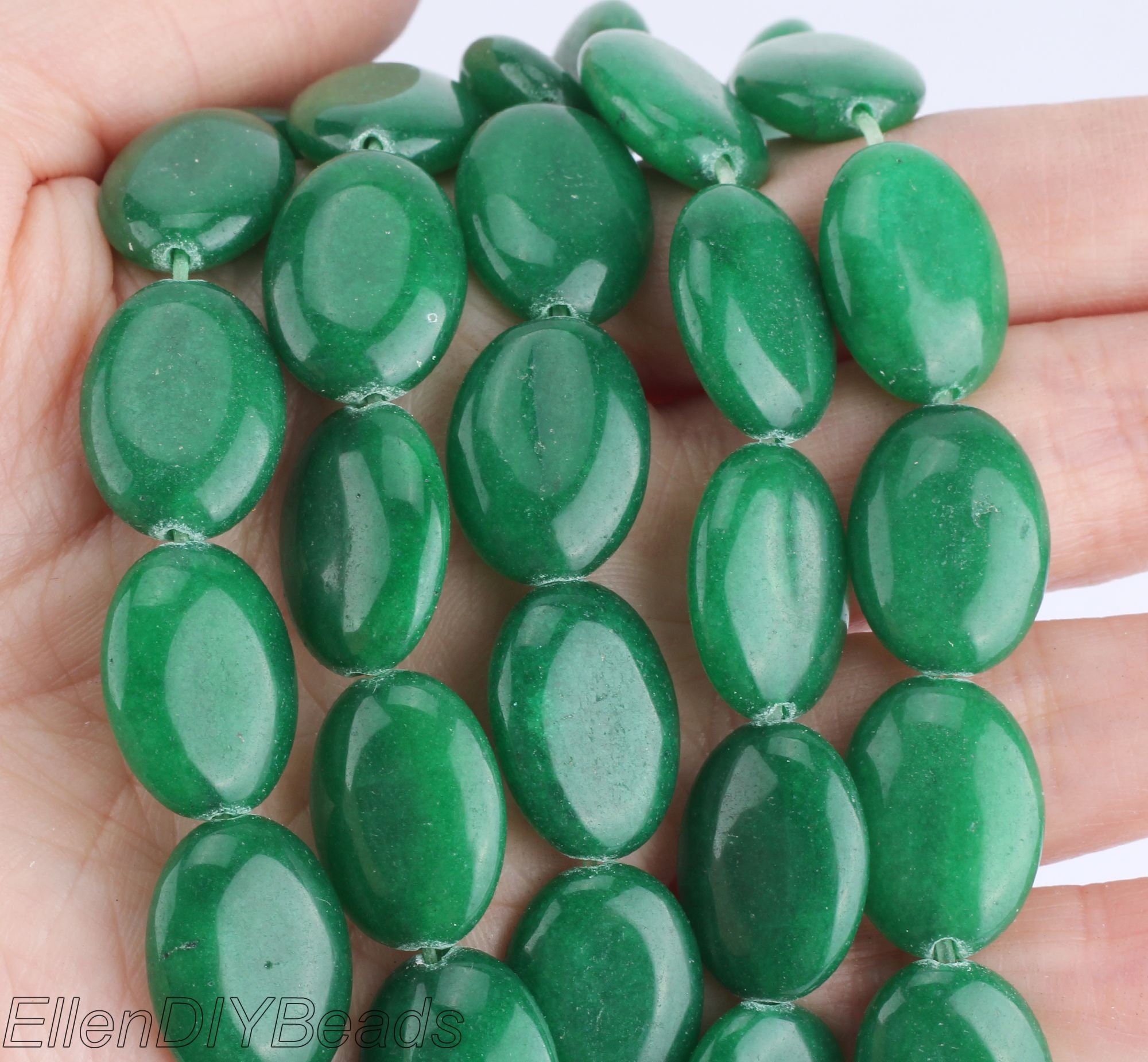 13x18mm Green Oval Jade Beads, Smooth Flat Beads, Wholesale Loose Beads, One Full Strand, Diy Jewelry Supplies, Beading Supplies---stn00324