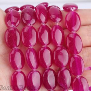 13x18mm Oval Jade Beads, Hot Pink Jade Stone, Semi-Precious Gemstone, Full Strand, Jade Gemstone Beads, Wholesale Beads-15.5inches-22pcs