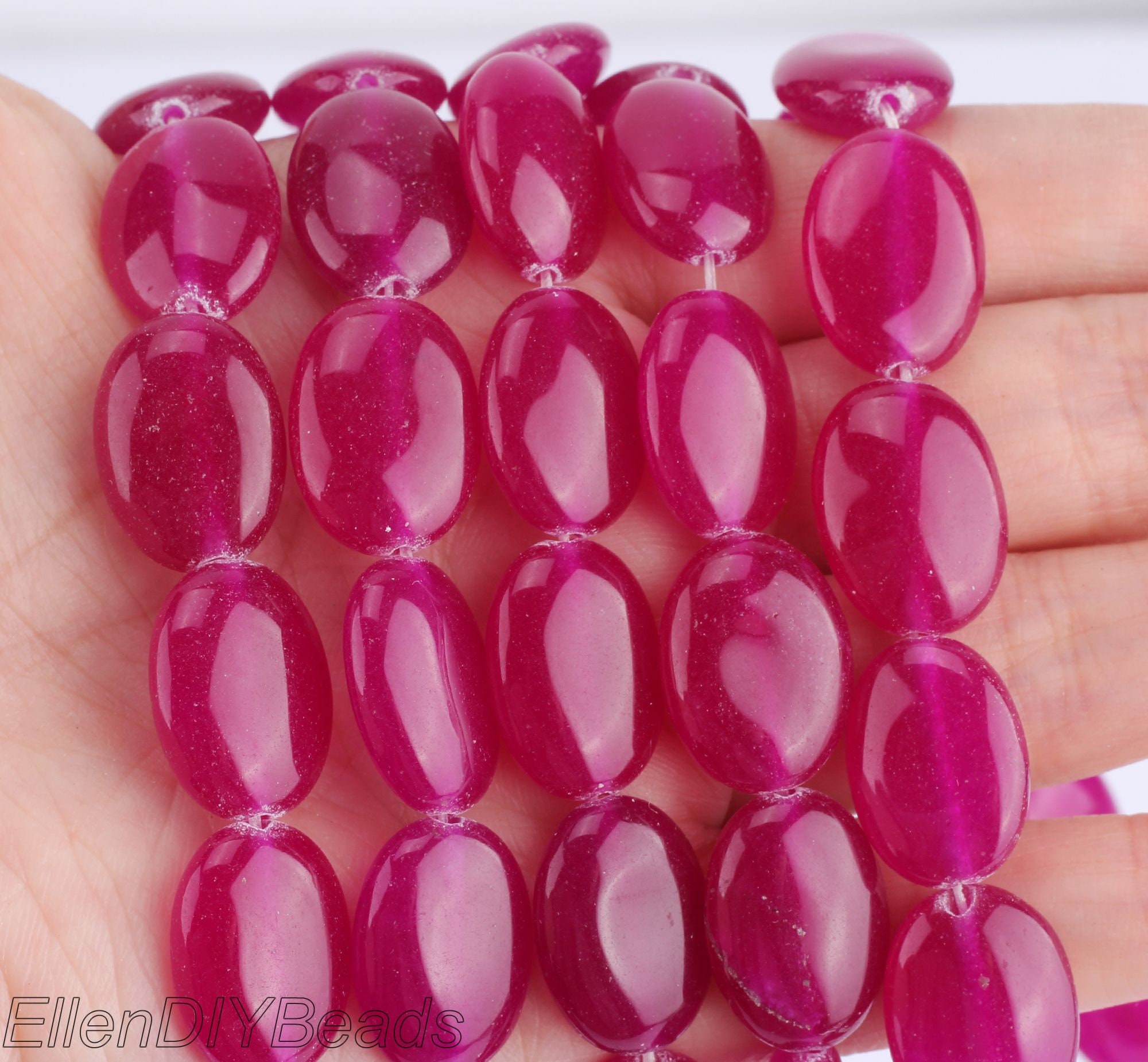 13x18mm Oval Jade Beads, Hot Pink Jade Stone, Semi-precious Gemstone, Full Strand, Jade Gemstone Beads, Wholesale Beads-15.5inches-22pcs
