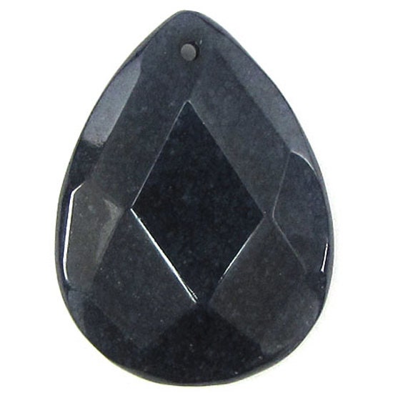 2 Pieces 40mm Faceted Sapphire Blue Jade Flat Teardrop Bead Pendant 30463