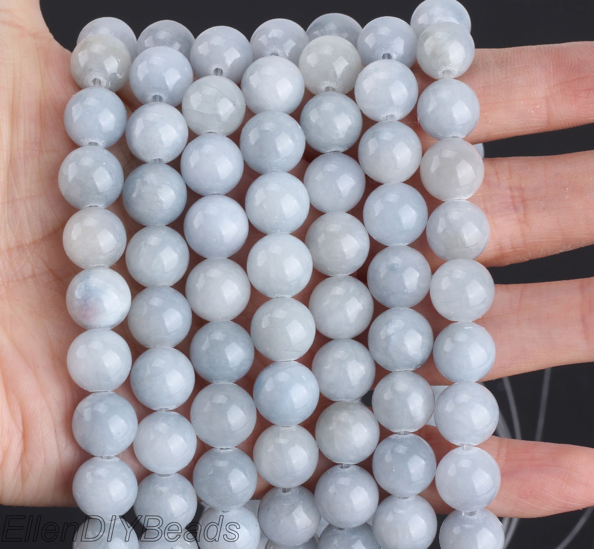 4/6/8/10/12mm Grey Blue Jade Beads, Light Healing Color, Full Strand, Smooth Gemstone For Jewelry Making, Wholesale Beads-15inches--stn00144