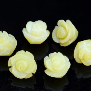 5 Beads 14mm Light Yellow Lemon Jade Handcrafted Beads Rose Carved Genuine Natural Flower Gemstone Bulk Lot Options (112619-3537)