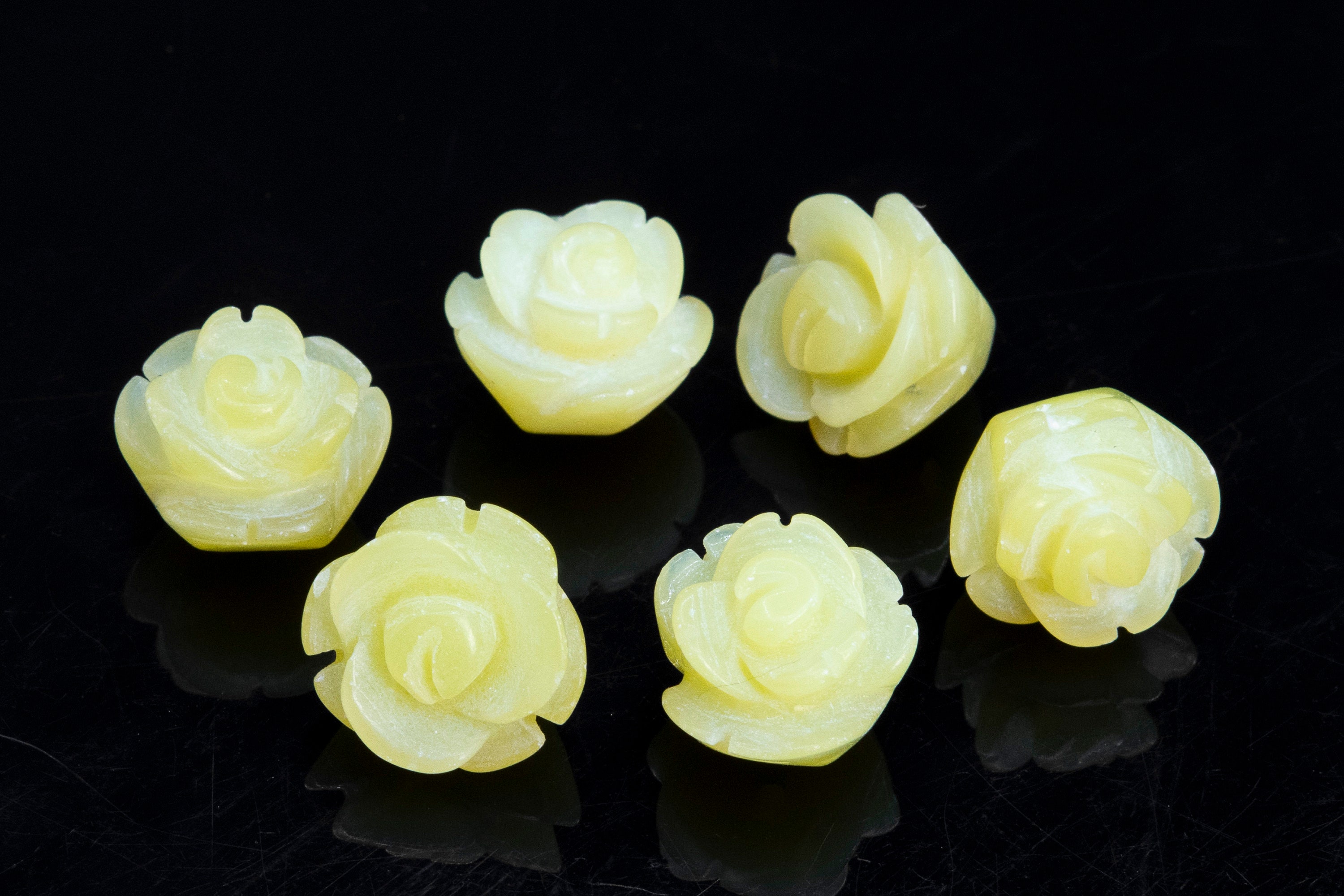 5 Beads 14mm Light Yellow Lemon Jade Handcrafted Beads Rose Carved Genuine Natural Flower Gemstone Bulk Lot Options (112619-3537) 5 Beads 14mm Light Yellow Lemon Jade Handcrafted Beads Rose Carved Genuine Natural Flower Gemstone Bulk Lot Options (112619-3537)