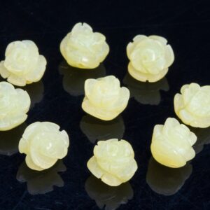 5 Beads 8mm Light Yellow Lemon Jade Handcrafted Beads Rose Carved Genuine Natural Flower Gemstone Bulk Lot Options (112574-3588)