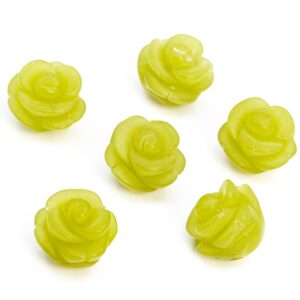5 Beads 12mm Green Yellow Lemon Jade Handcrafted Beads Rose Carved Genuine Natural Flower Gemstone Bulk Lot Options (112607-3536)