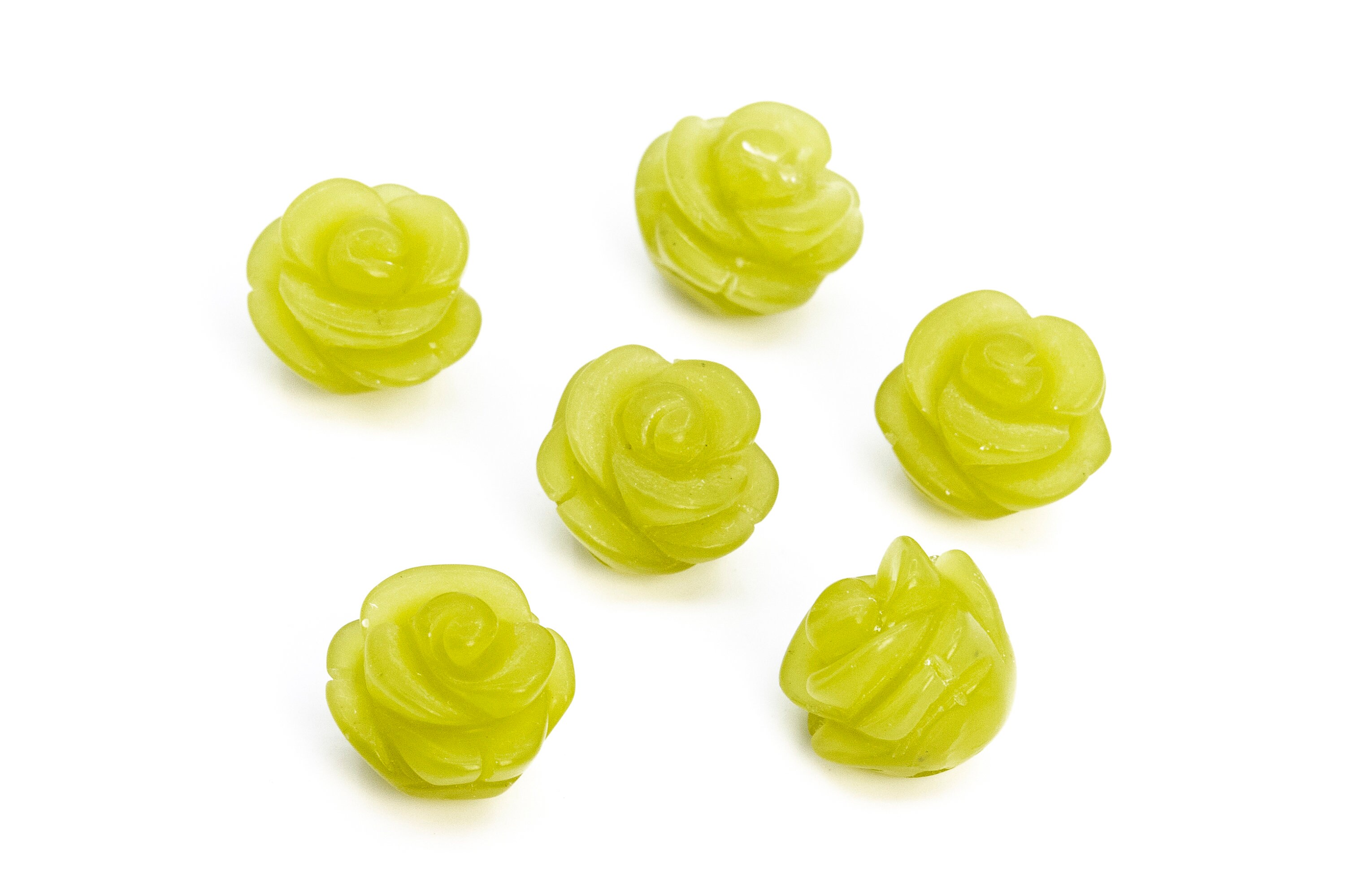 5 Beads 12mm Green Yellow Lemon Jade Handcrafted Beads Rose Carved Genuine Natural Flower Gemstone Bulk Lot Options (112607-3536)