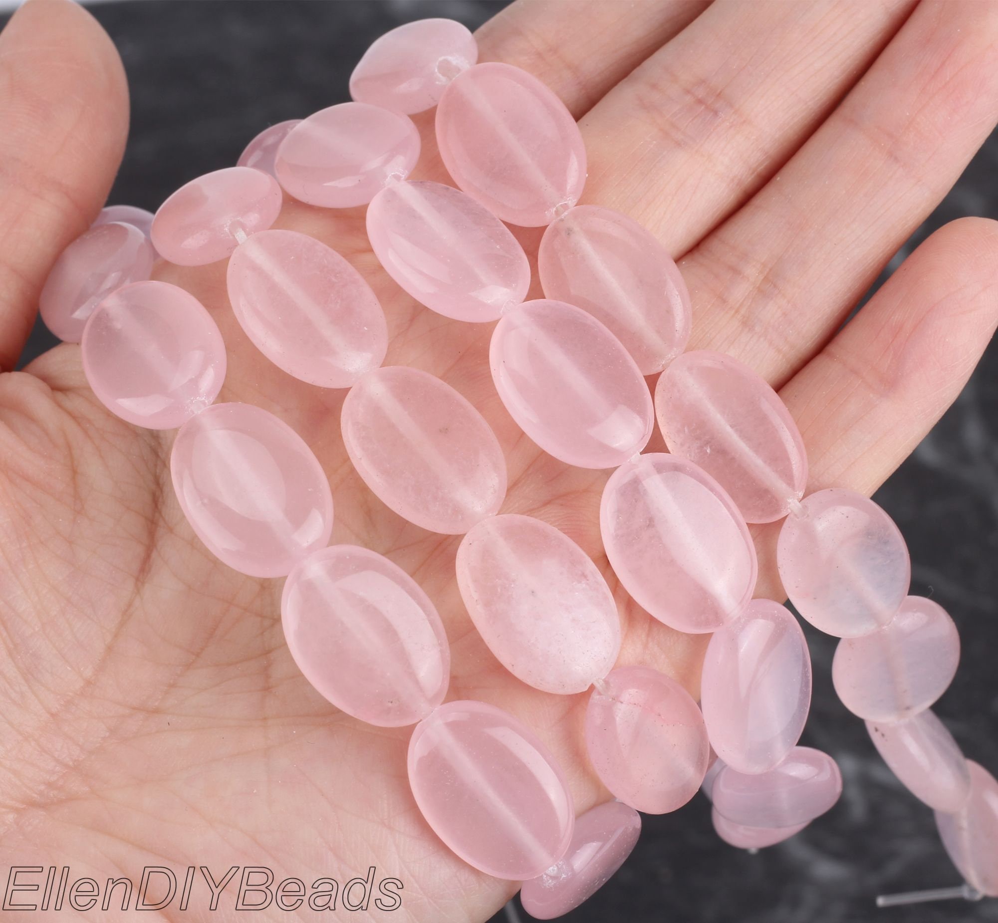 Pink Jade Oval Beads 13x18mm: Smooth Gemstone Strand