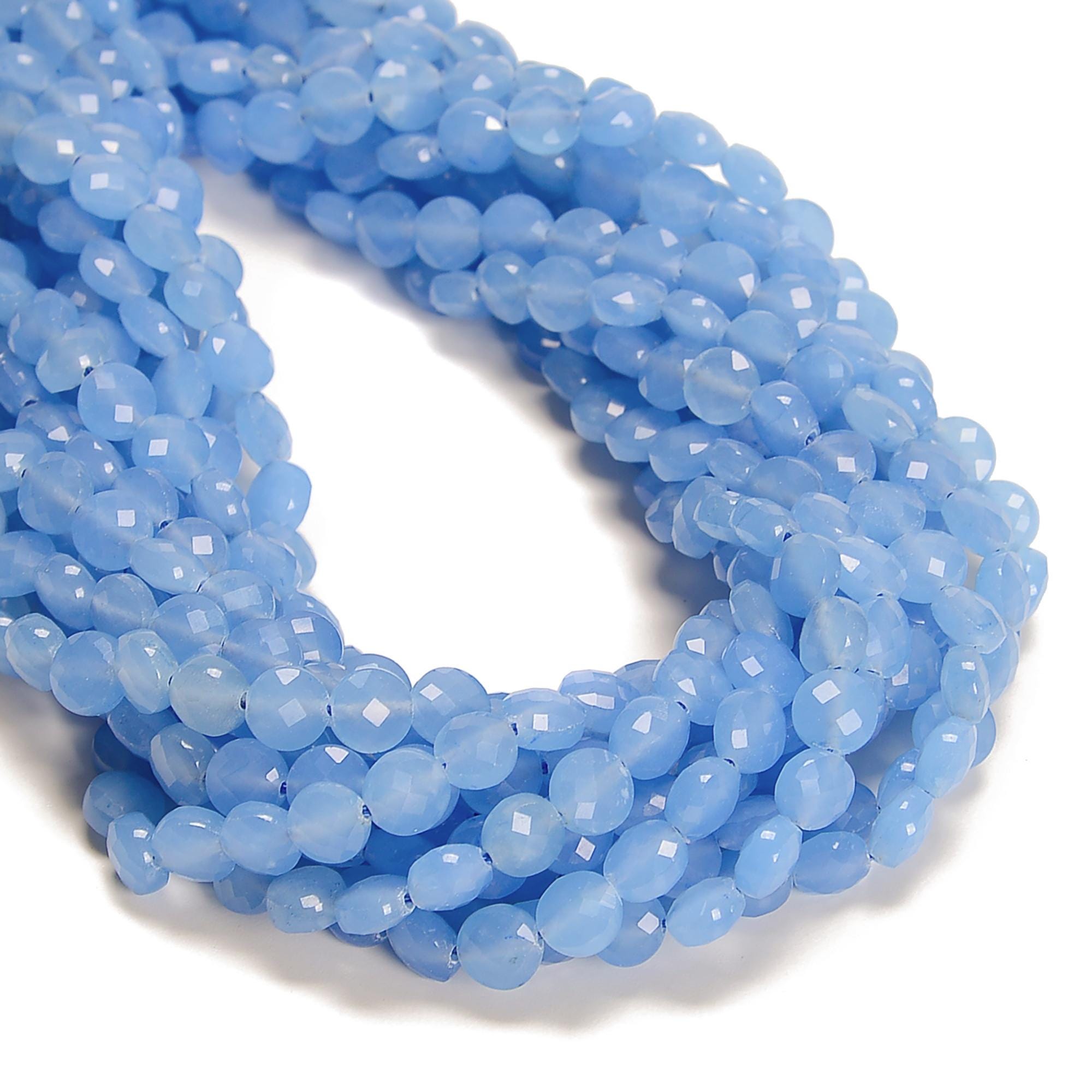 Light Blue Color Dyed Jade Faceted Coin Beads Size 8mm 15.5'' Strand
