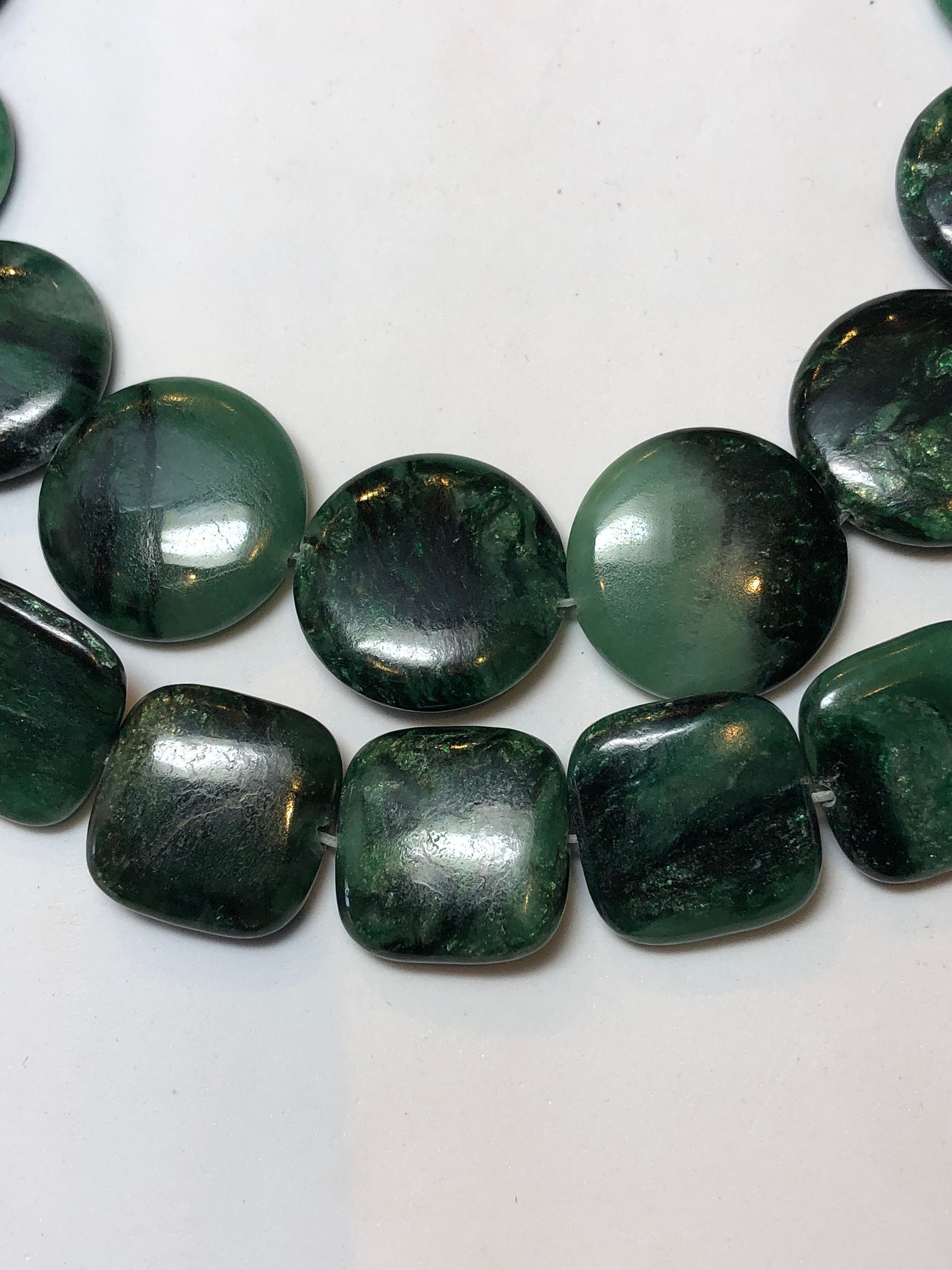 North Burma Green Mawsitsit Jade-albite Gemstone Beads. Full 15" Strand Of A/aa Grade Beads In 22mm Coin Or 18mm Square Shape. North Burma Green Mawsitsit Jade-albite Gemstone Beads. Full 15" Strand Of A/aa Grade Beads In 22mm Coin Or 18mm Square Shape.