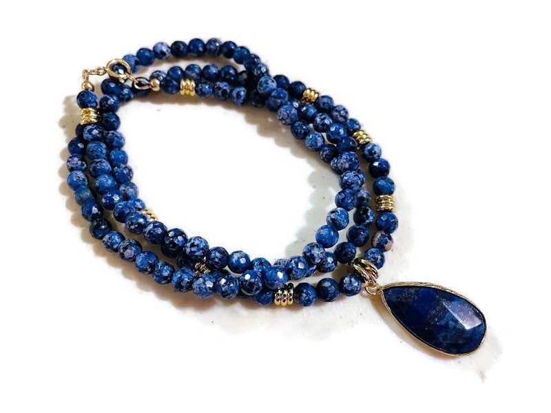 Blue Necklace - Jade Jewelry - Gold Jewellery - Pendant - Luxe - Long