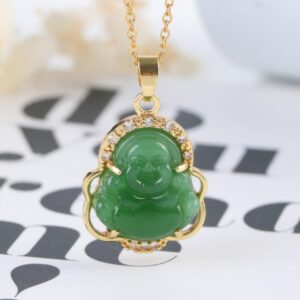 Jade Buddha Pendant Necklace: 18k Gold Plated Lucky Charm Jade Buddha Pendant Necklace: 18k Gold Plated Lucky Charm