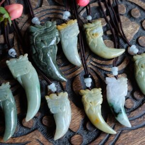 Burmese Jadeite Dragon Tooth Grade A Rare High Quality, Multi-color Blue With Tan, Heavy Jade Pendants Brown Nylon Necklace Burmese Jadeite Dragon Tooth Grade A Rare High Quality, Multi-color Blue With Tan, Heavy Jade Pendants Brown Nylon Necklace