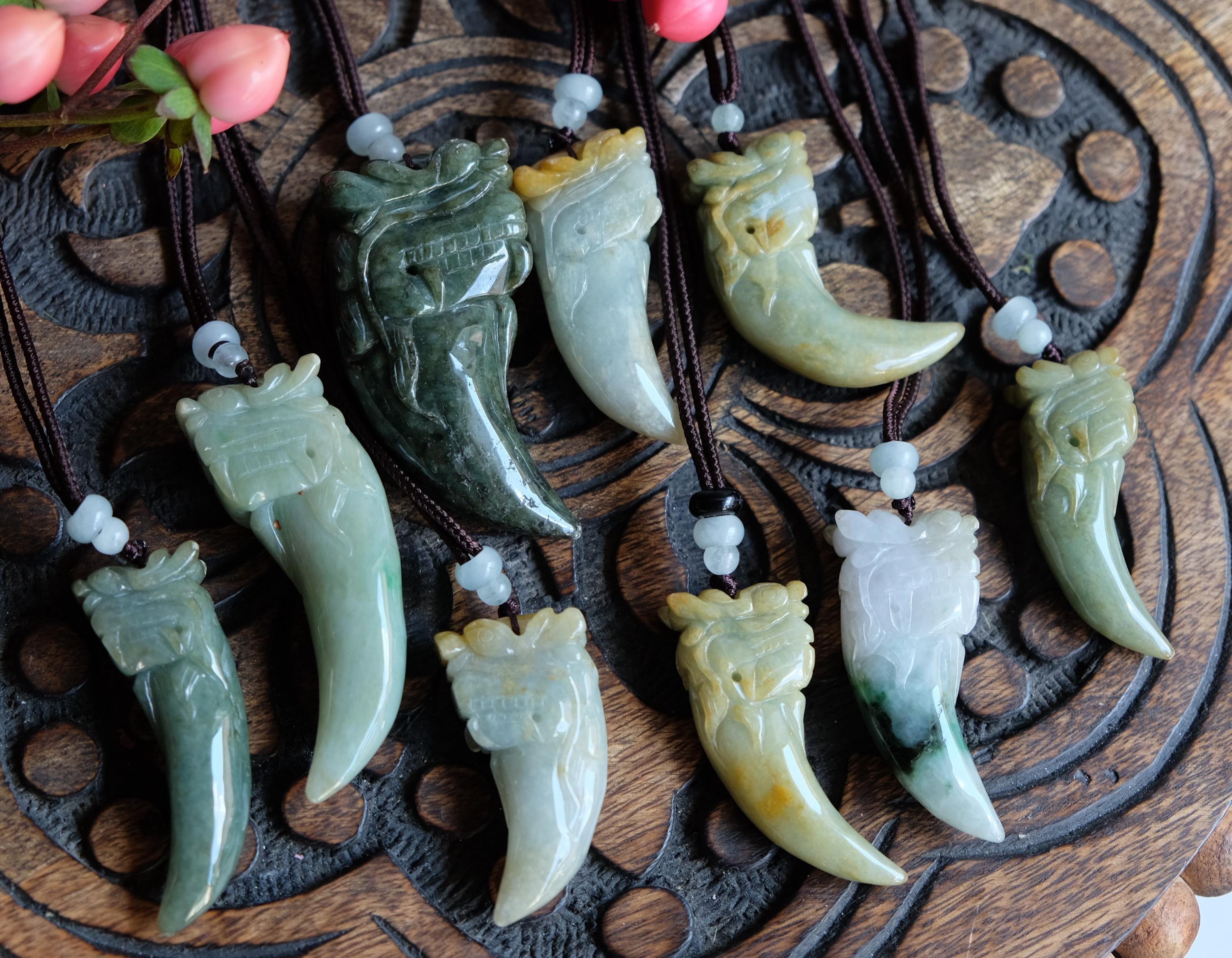Burmese Jadeite Dragon Tooth Grade A Rare High Quality, Multi-color Blue With Tan, Heavy Jade Pendants Brown Nylon Necklace